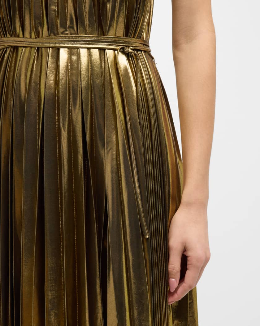 Metallic pleated midi dress sale