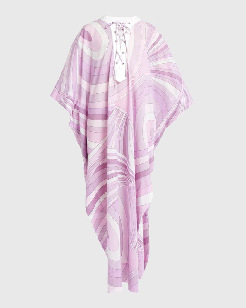 Emilio Pucci Abstract Print Lace Up Maxi Kaftan Dress Neiman Marcus