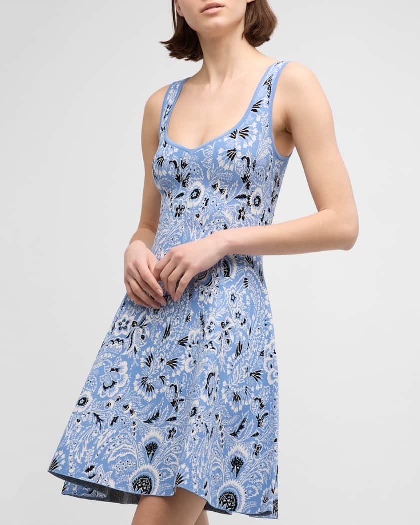 Etro Jaquard Knit Bandana Print Flare Mini Dress | Neiman Marcus