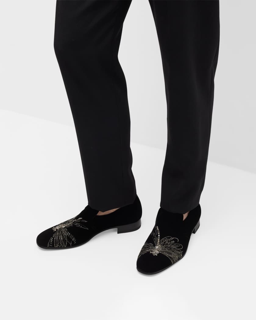 Men s Dragonfly Embroidered Velvet Loafers