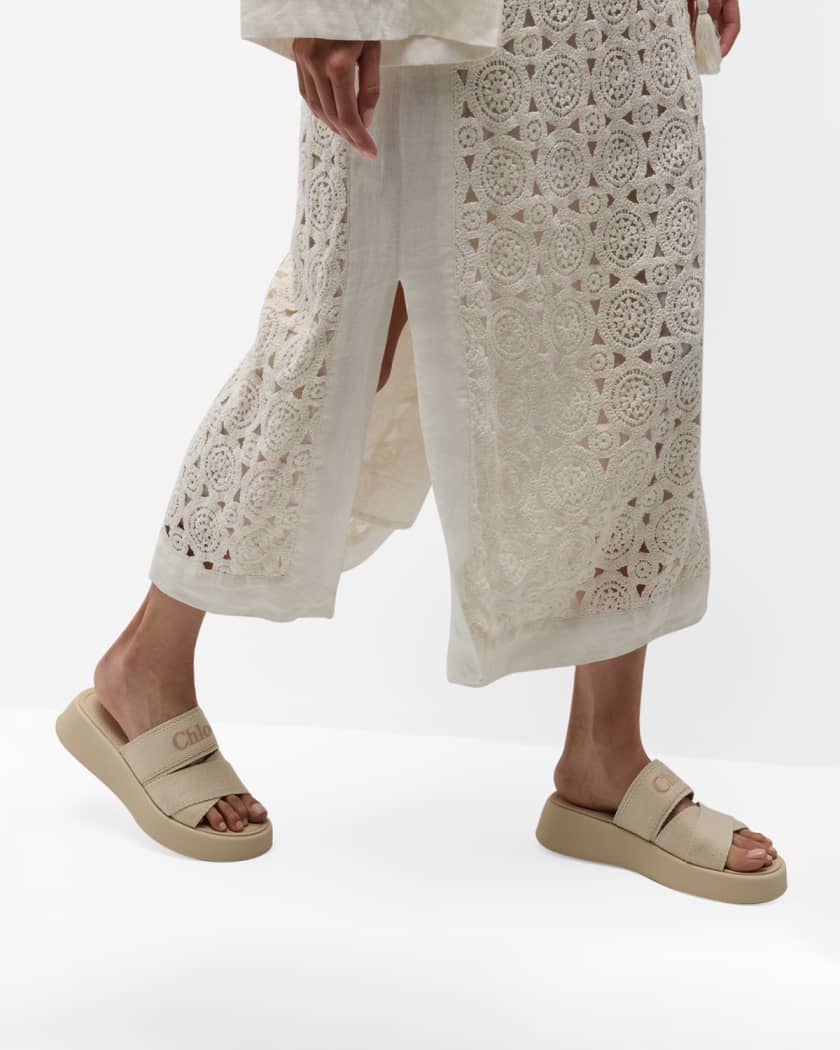 Chloe Mila Linen Logo Slide Sandals Neiman Marcus