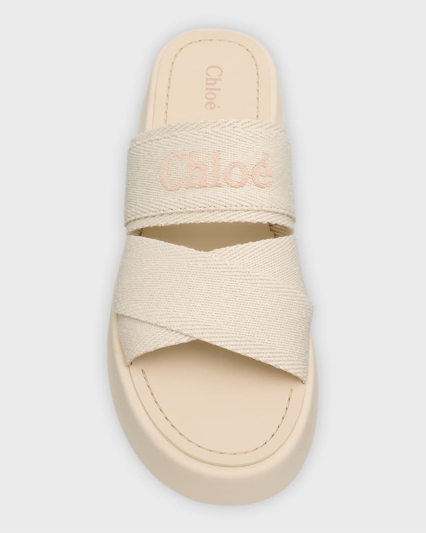 Chloe Mila Linen Logo Slide Sandals Neiman Marcus