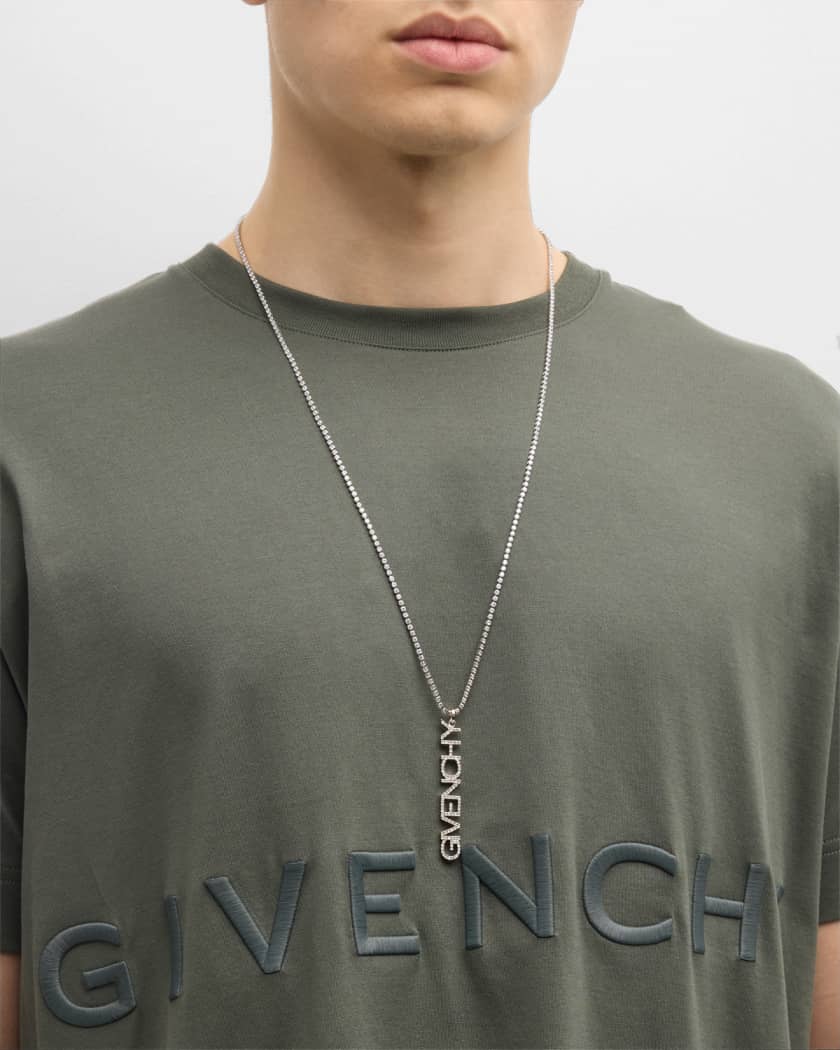 Men's Crystal Logo Lettering Pendant Necklace