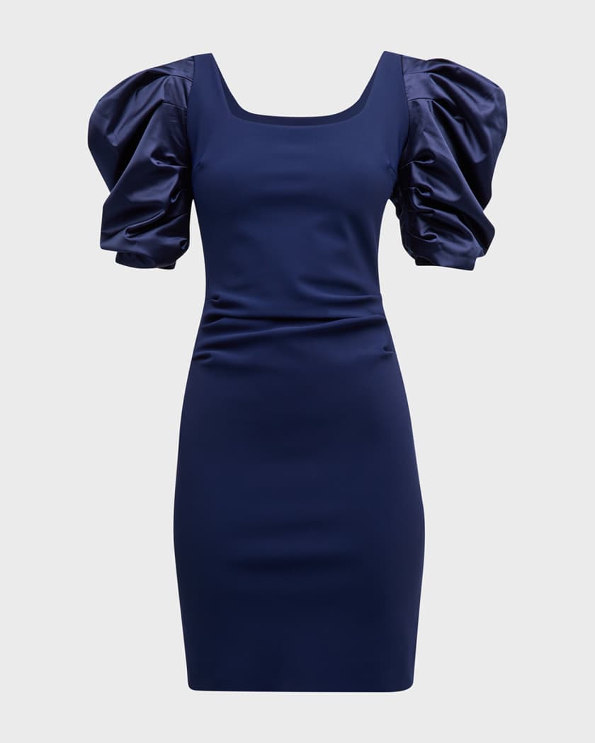 Scoop Neck Ruched Sleeve Bodycon Mini Dress
