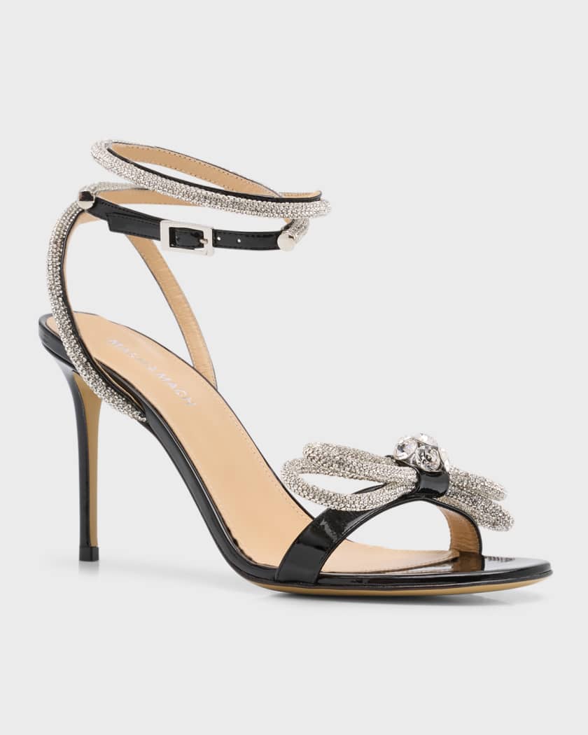 Crystal Embellished Leather Double Bow Sandals