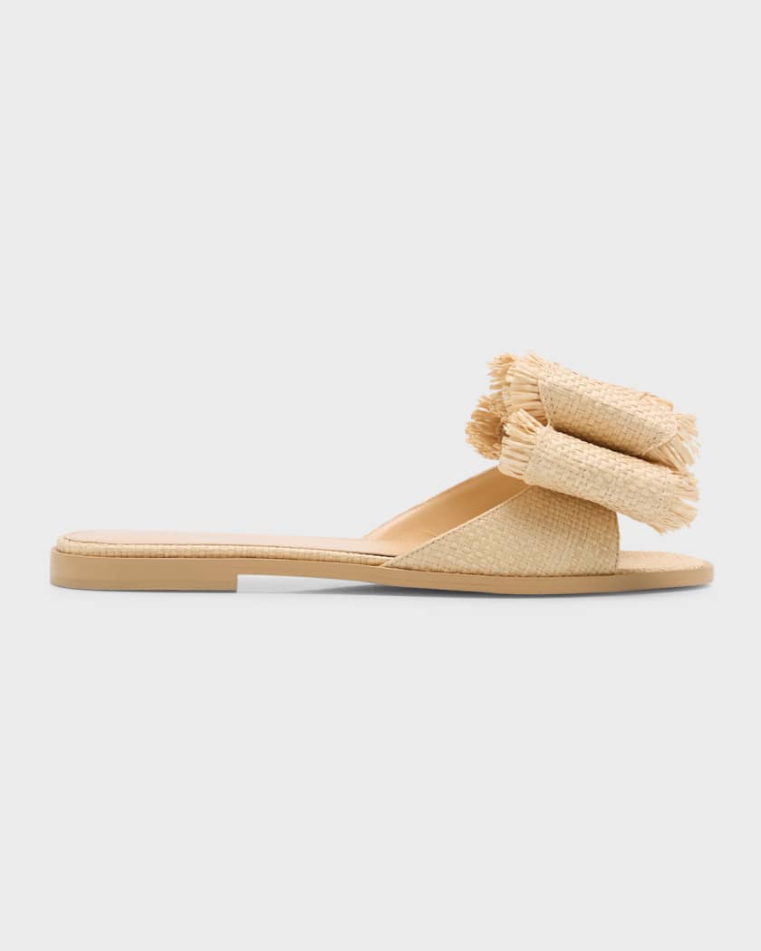 Prada raffia bow deals flat slide sandals