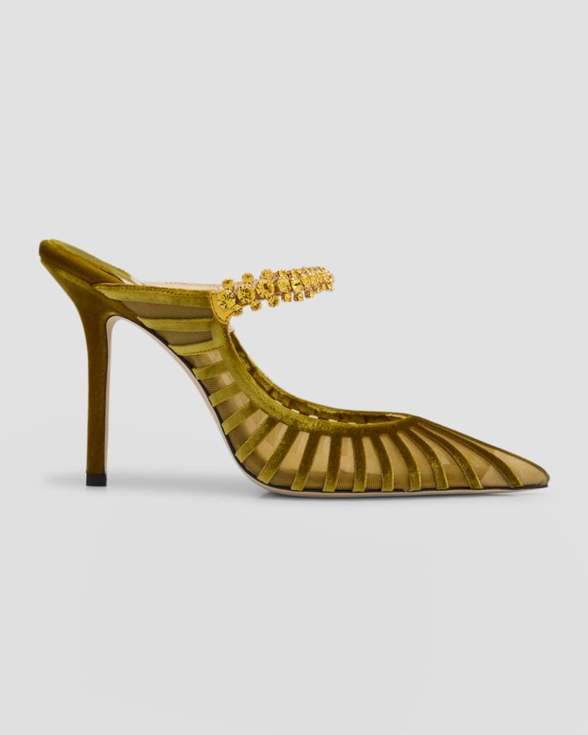 Bing Mesh Crystal Strap Mule Pumps