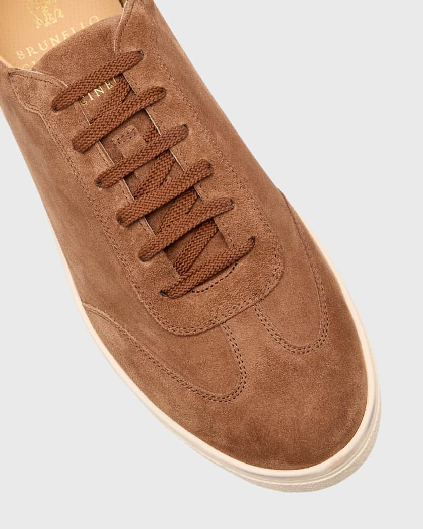Brunello Cucinelli Men's Suede T-Toe Low-Top Sneakers