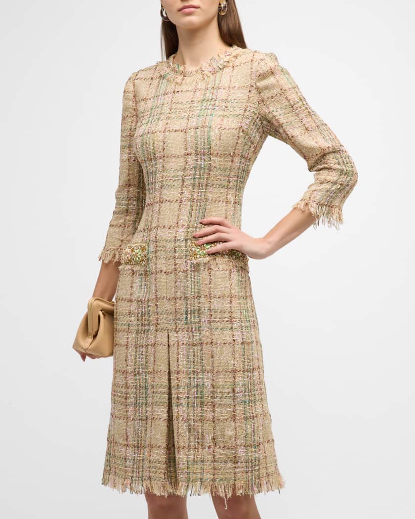 Fringe and pearl embellished tweed discount dress
