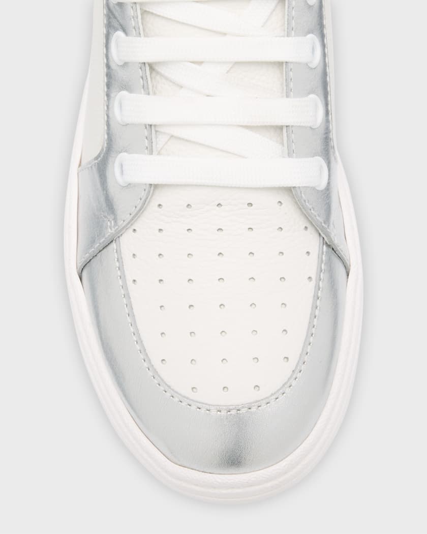 Men's Metallic-Trim Leather Low-Top Sneakers
