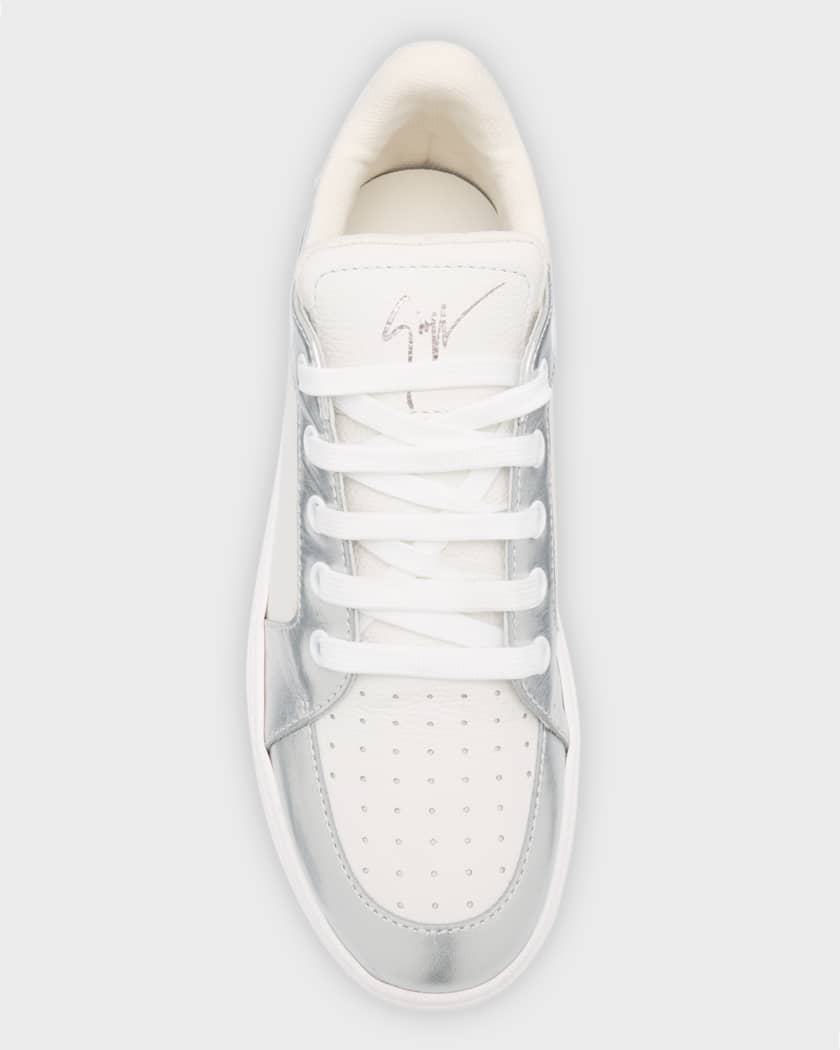 Men's Metallic-Trim Leather Low-Top Sneakers