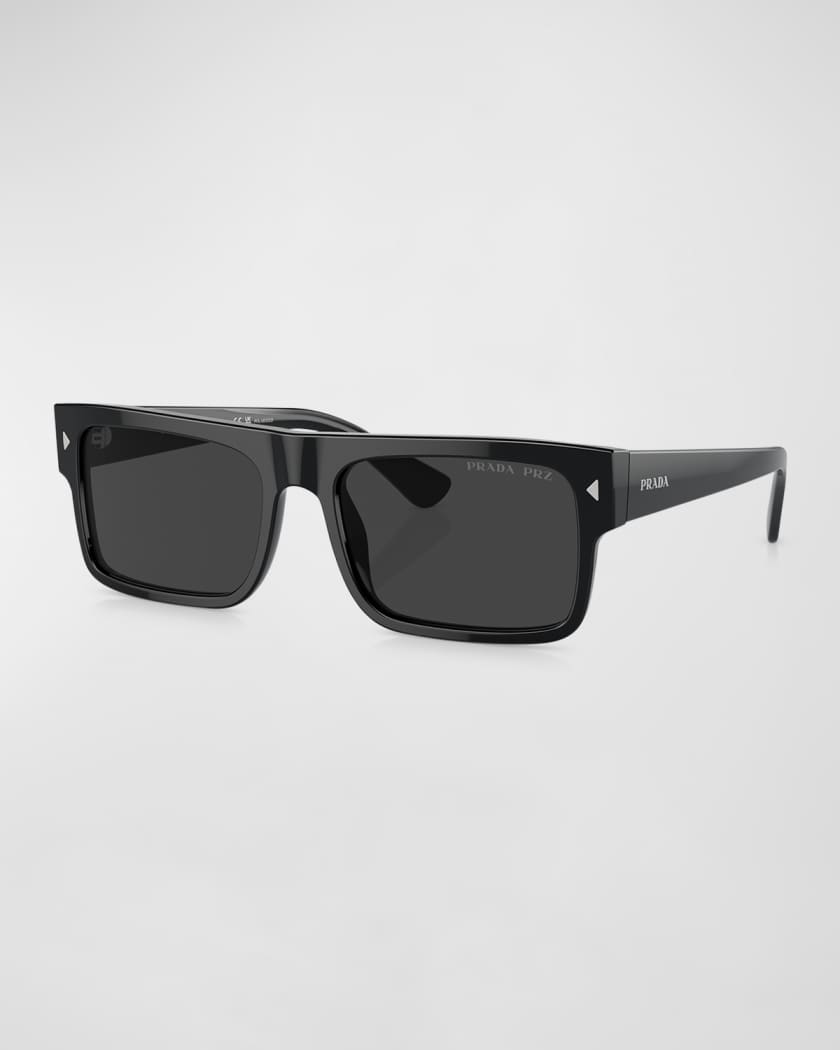 Prada Men's Clear Acetate Rectangle Sunglasses