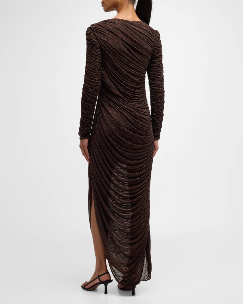 SIMKHAI Sanders Ruched Side Slit Rhinestone Maxi Dress Neiman Marcus