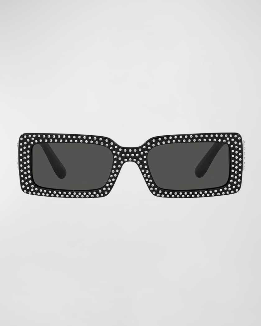 Embellished Rectangular Sunglasses in White - Gucci