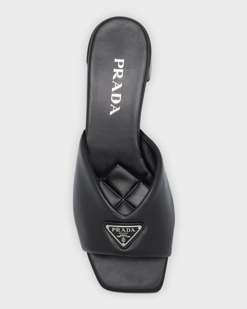Prada triangle-logo leather mules - Black