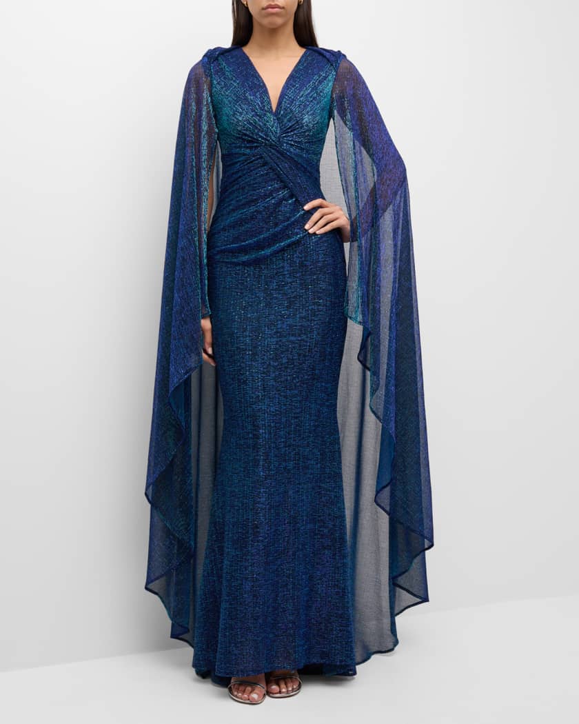 Matrix Metallic Cape Twisted Trumpet Gown