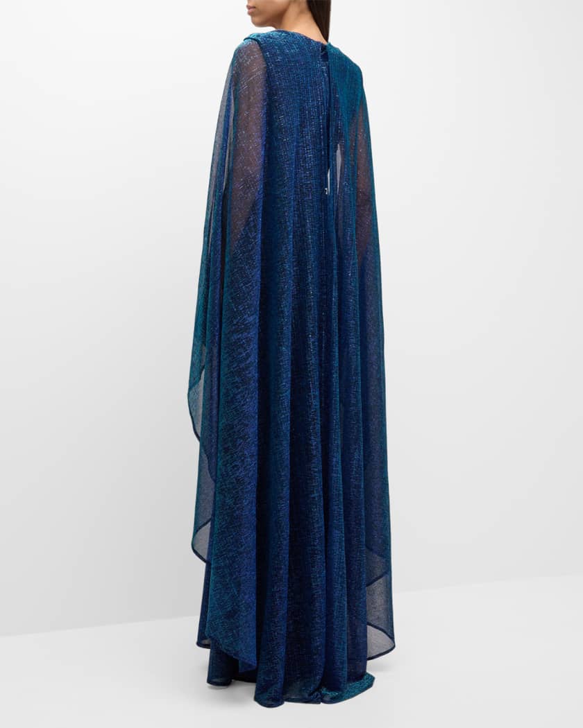 Matrix Metallic Cape Twisted Trumpet Gown