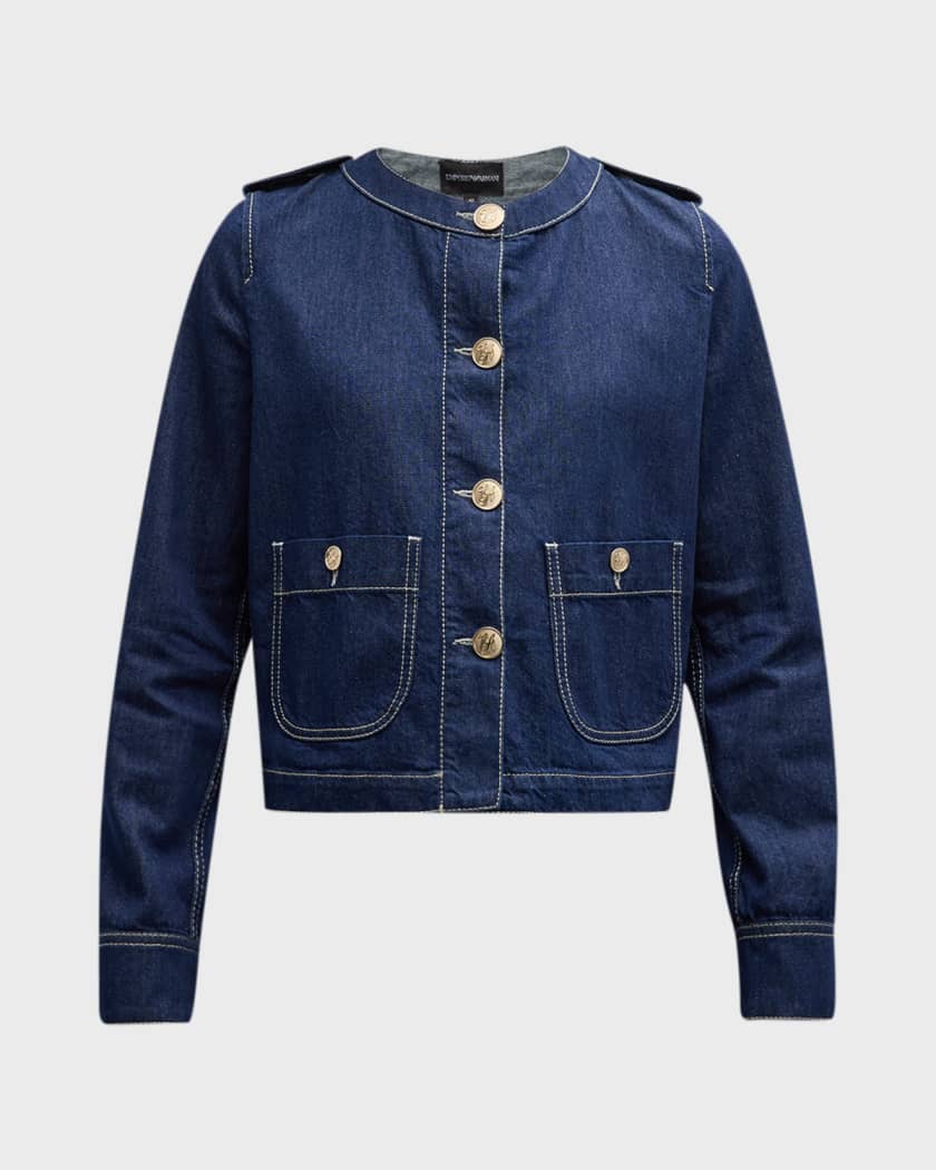 Topstitched Button Down Denim Jacket