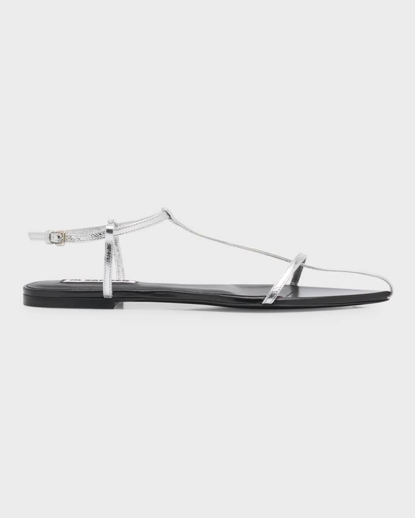 Metallic T Strap Flat Sandals