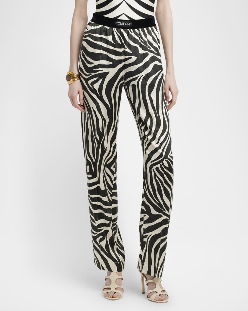 Optical Zebra-Print Silk Pajama Pants