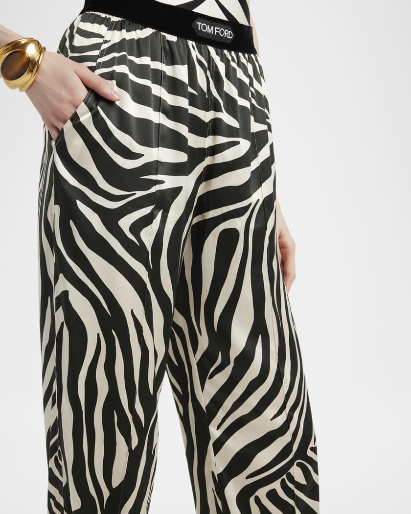 Optical Zebra-Print Silk Pajama Pants