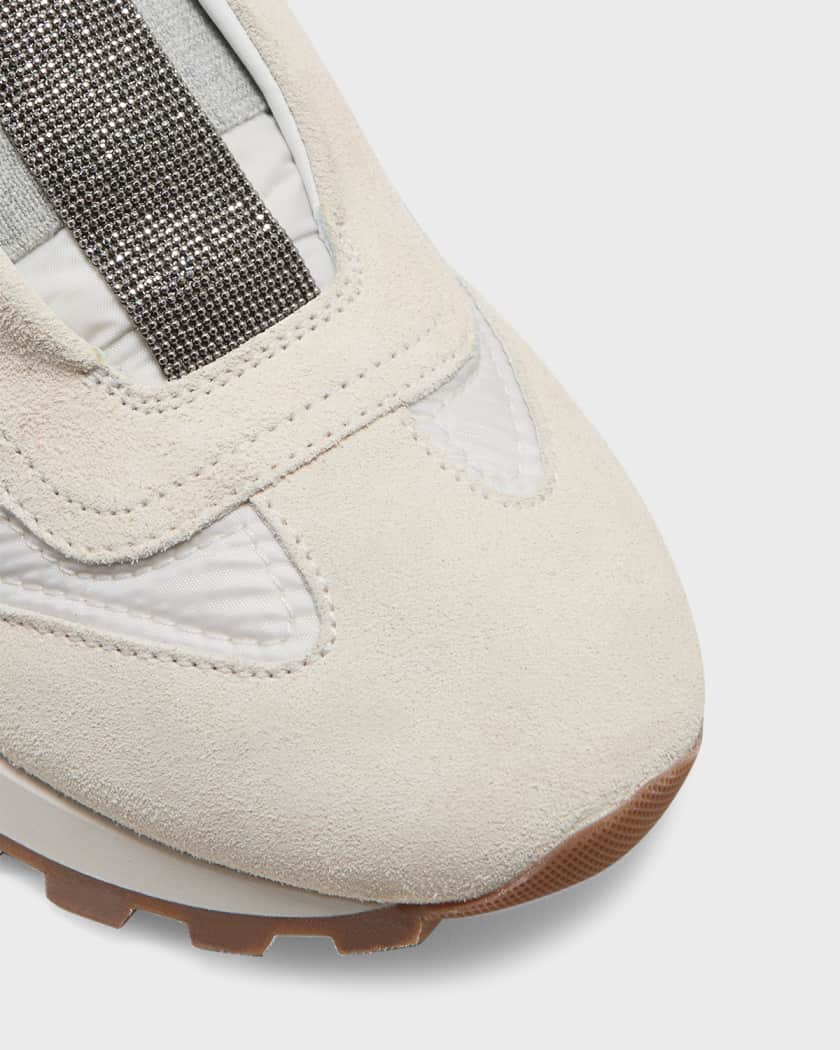 Brunello Cucinelli Monili Laceless Suede Sneakers | Neiman Marcus