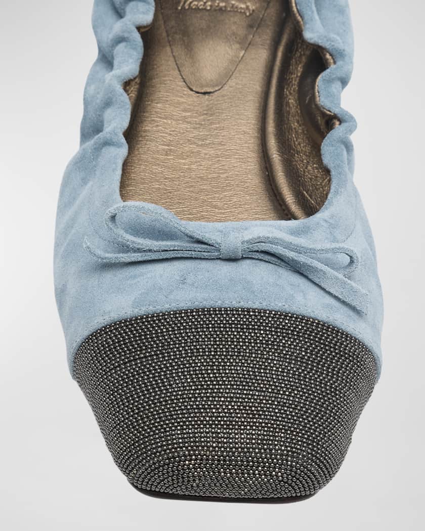Brunello Cucinelli Monili-detail suede ballerina shoes - Blue