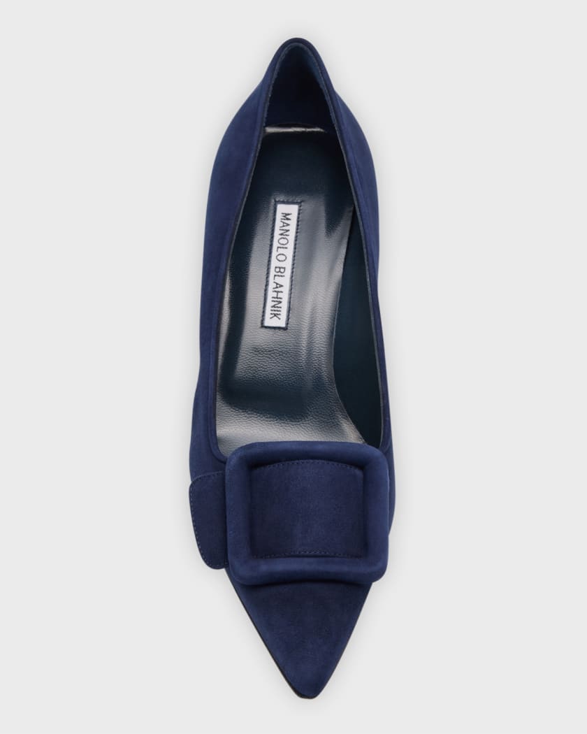 Manolo Blahnik Maysale Suede Buckle Pumps | Neiman Marcus