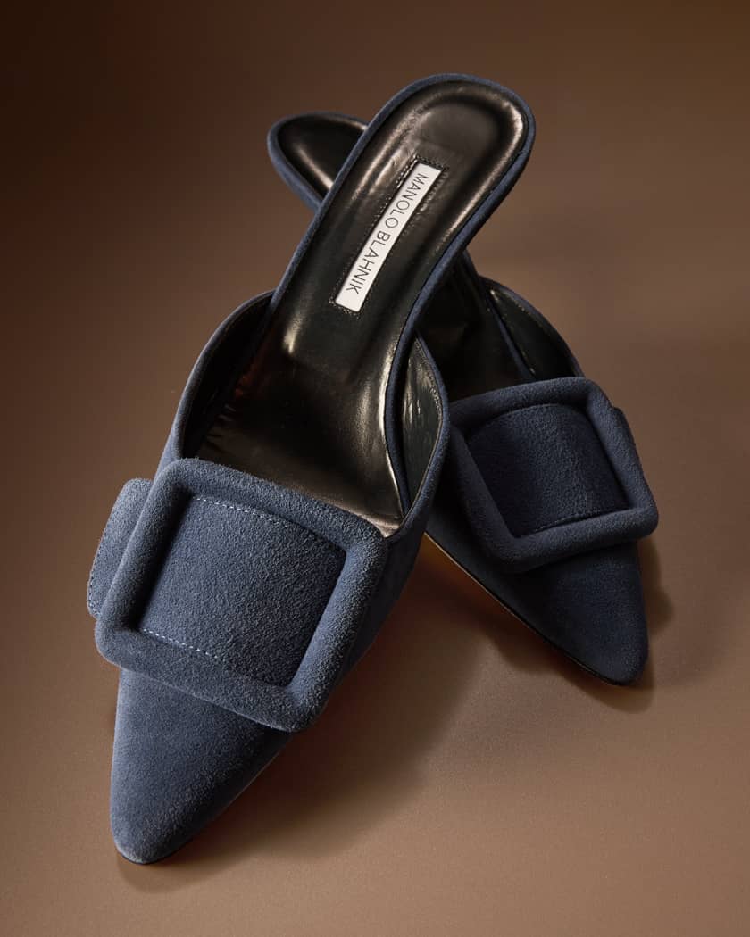 MANOLO BLAHNIK ブラック スウェード　ミュール Maysale Suede Buckle Mules | Neiman Marcus