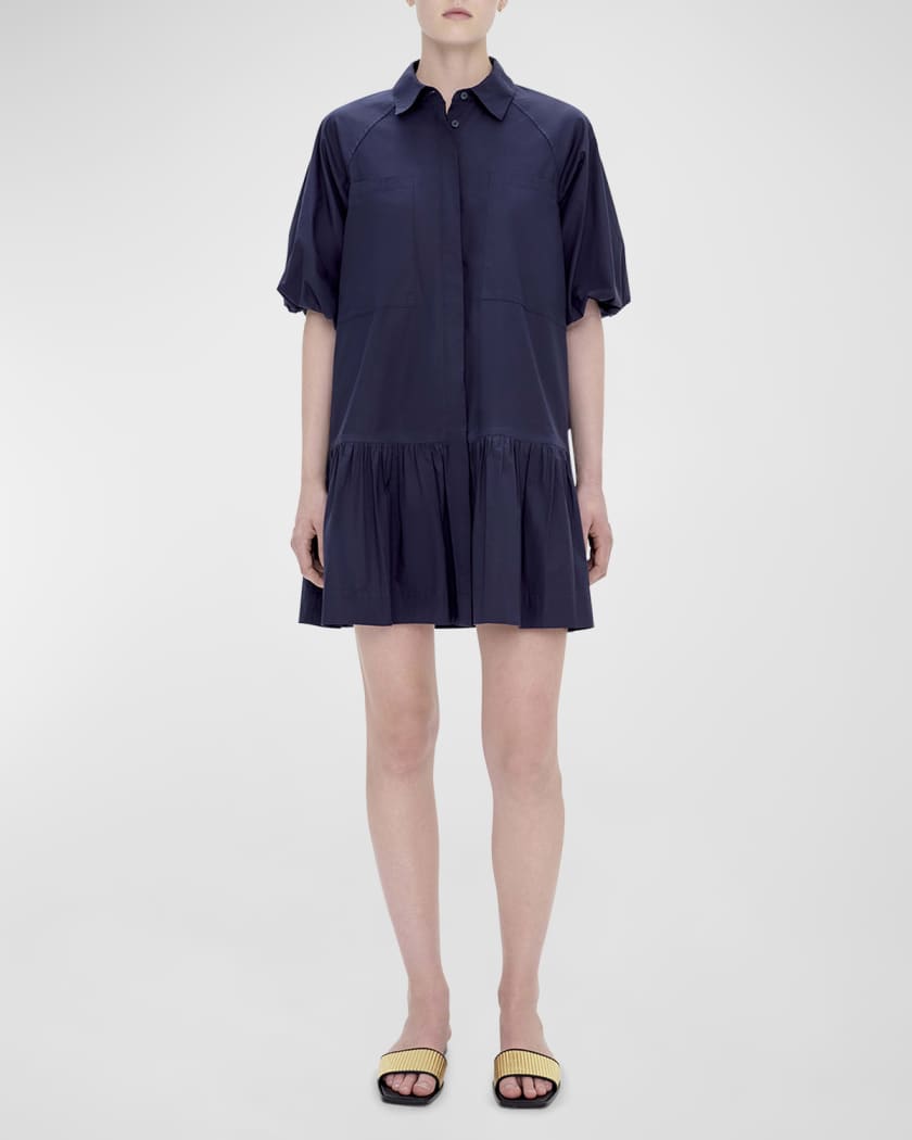 Crissy Puff-Sleeve Cotton Poplin Mini Shirtdress