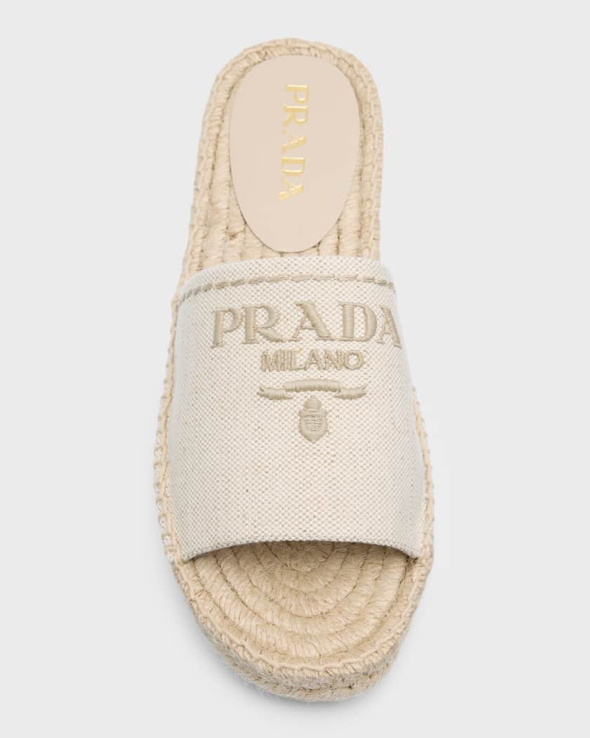 Prada Embroidered Linen Espadrille Sandals