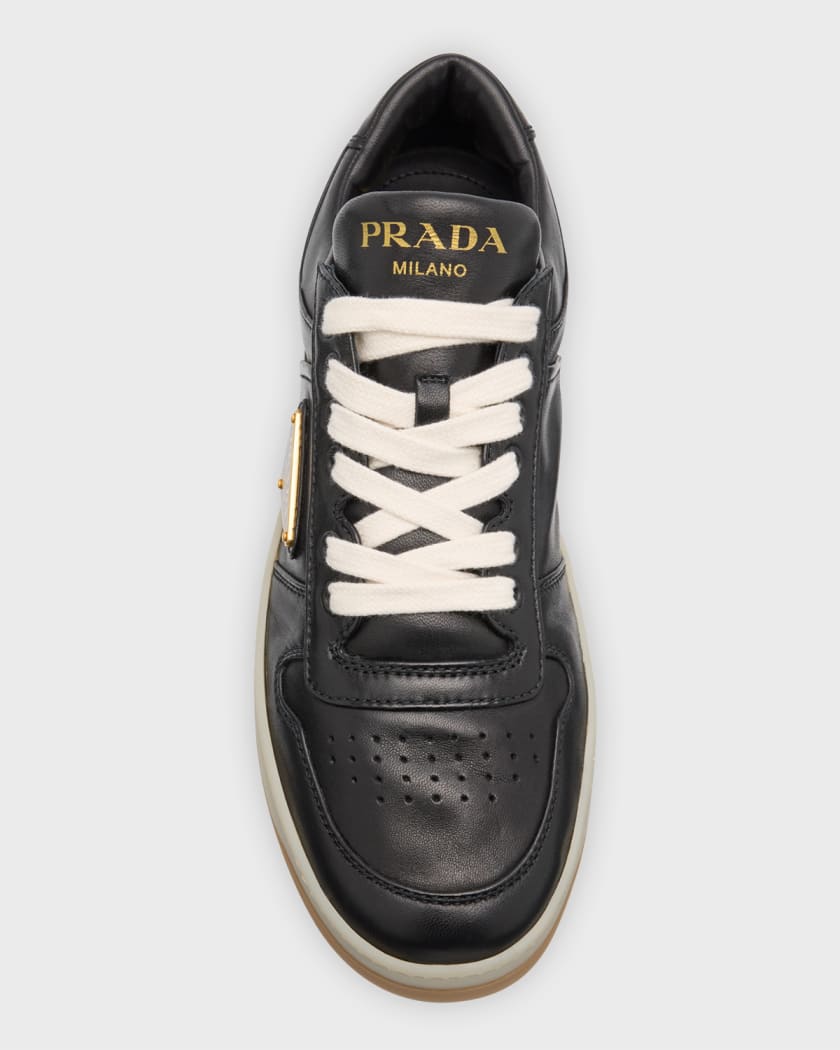 Logo leather low-top sneakers in black - Prada