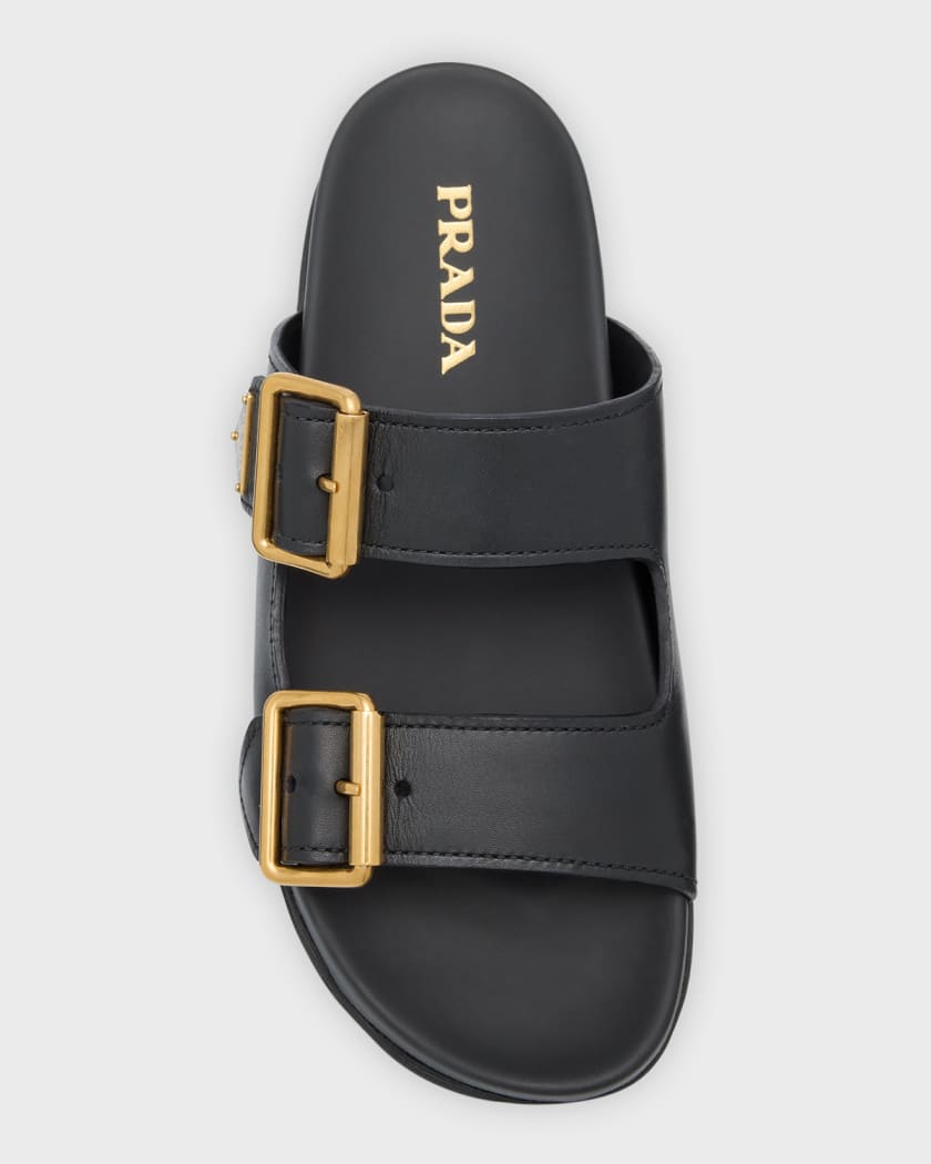 Leather Dual-Buckle Slide Sandals