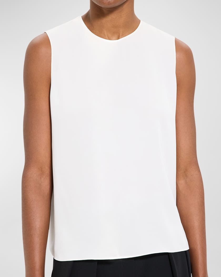 Fitted Sleeveless Shirt in Silk Georgette in White Size Large by Theory