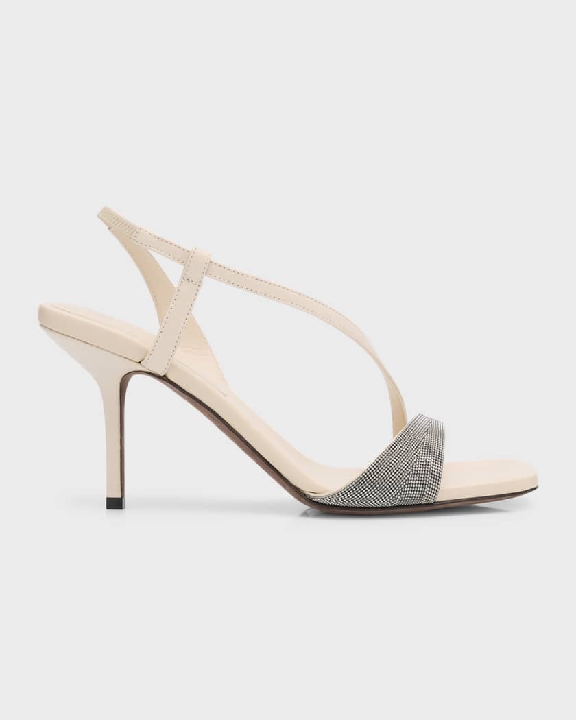 Brunello Cucinelli Monili Asymmetrical Slingback Stiletto Sandals