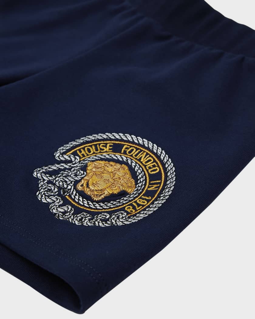 Boy's Medusa Marine Embroidered Cotton Sweat Shorts, Size 12M-3