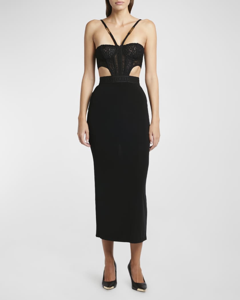 Lace Bustier Midi Bodycon Dress 