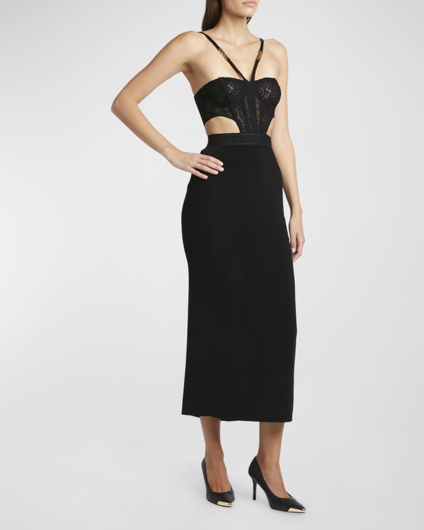 Lace Bustier Midi Bodycon Dress 