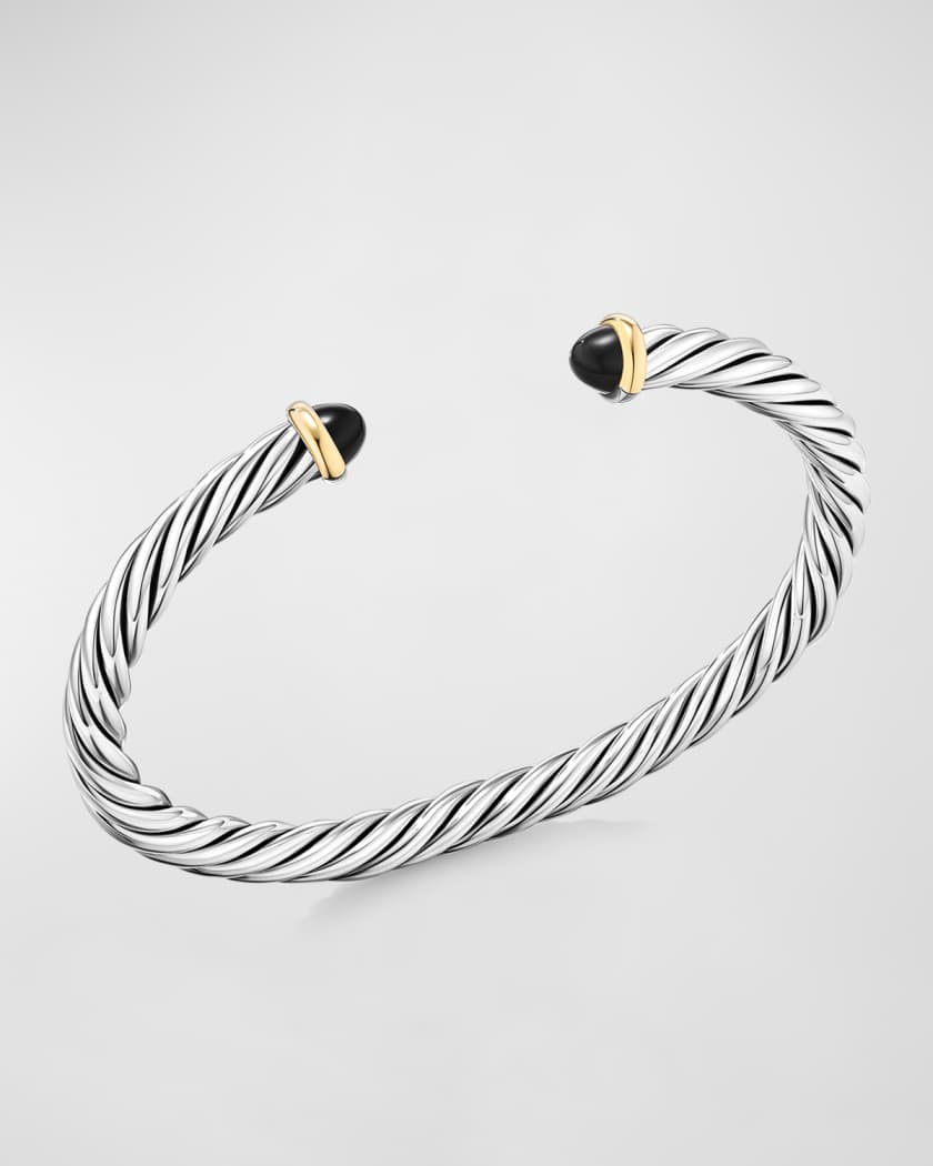 Men's Cable Flex Cuff Bracelet with Gemstone and 14K Gold in Silver