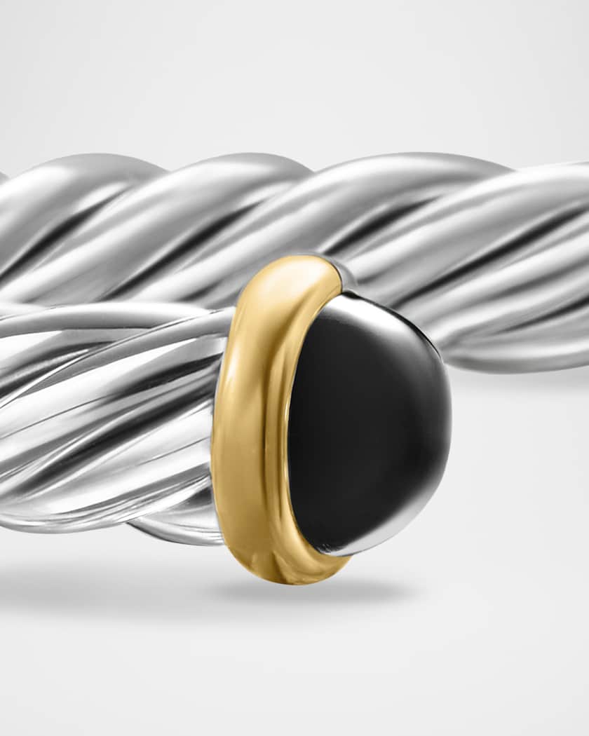 Men's Cable Flex Cuff Bracelet with Gemstone and 14K Gold in Silver