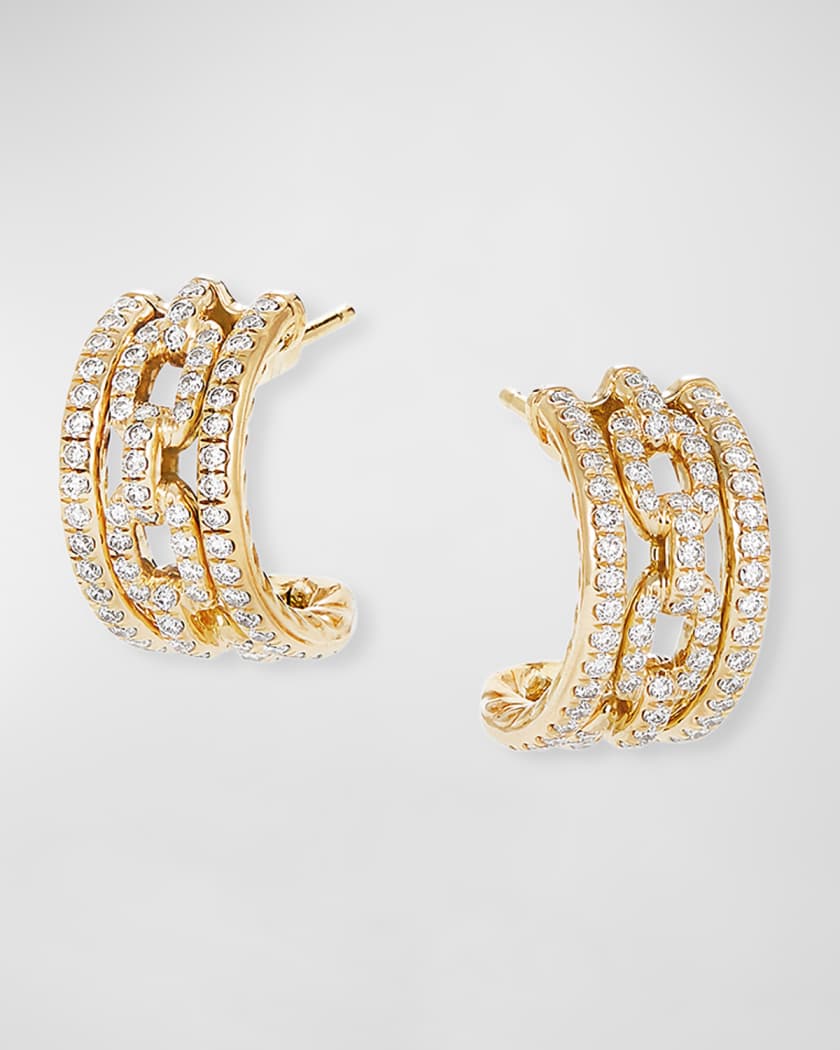 David Yurman Stax 18k Yellow Gold Diamond Huggie Hoop Earrings