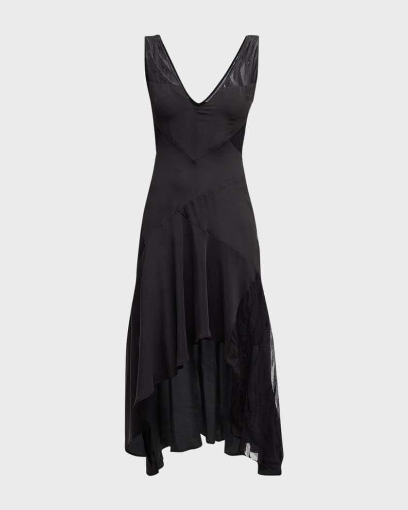 Sheer Silk Paneled Long Slip Dress