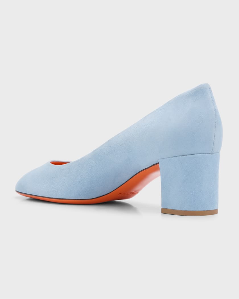 Blue suede block heel pumps best sale