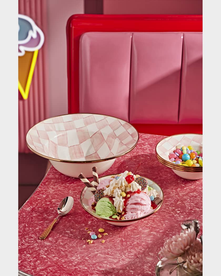 Rosy Check Enamel Serving Bowl