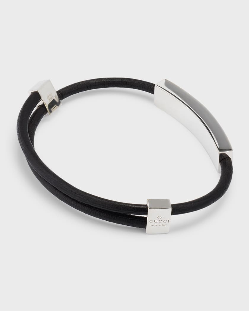 Diagonal Bracelet, Leather, Black, Stainless steel