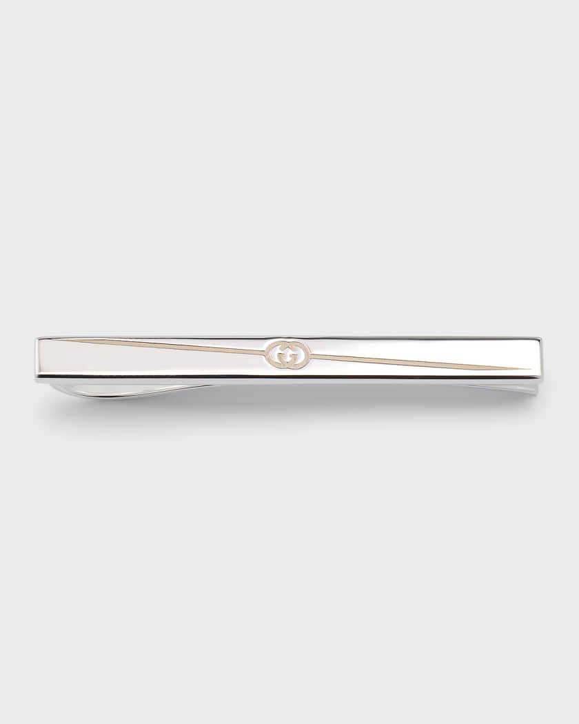 Gucci: Silver Interlocking G Tie Bar