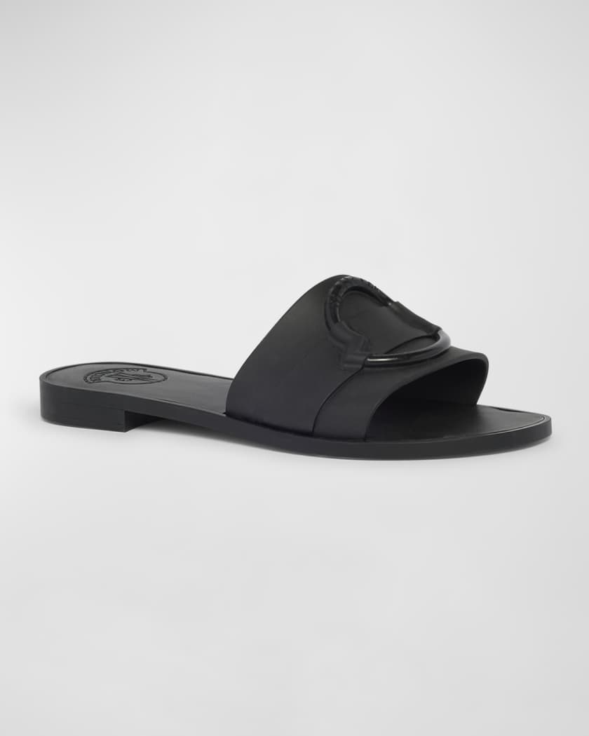 Mon Rubber Logo Flat Slide Sandals | Neiman Marcus