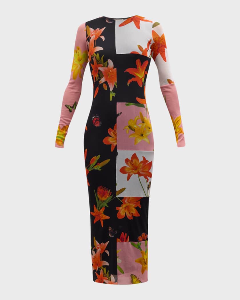 Floral Patchwork Print Tulle Maxi Dress