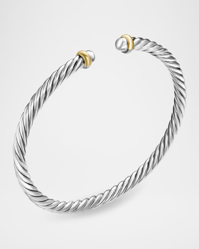 Cable Flex Bracelet with Gemstone in Silver and 14K Gold, 4mm