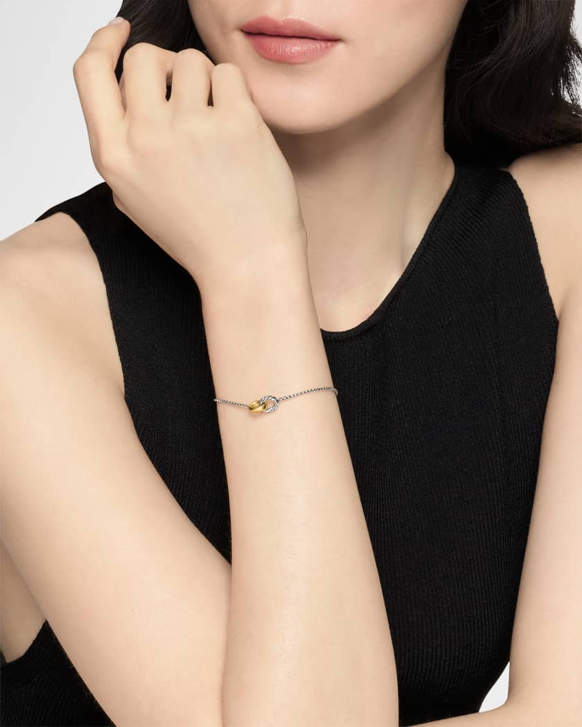 Petite Cable Linked Hoop Bracelet in Silver and 14K Gold, 1.5mm